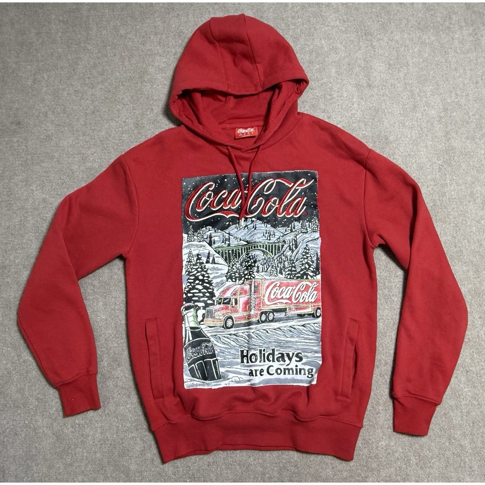 Coca-Cola Primark Christmas Red Holiday Embroidered Hoodie Sweatshirt‎ Sweater